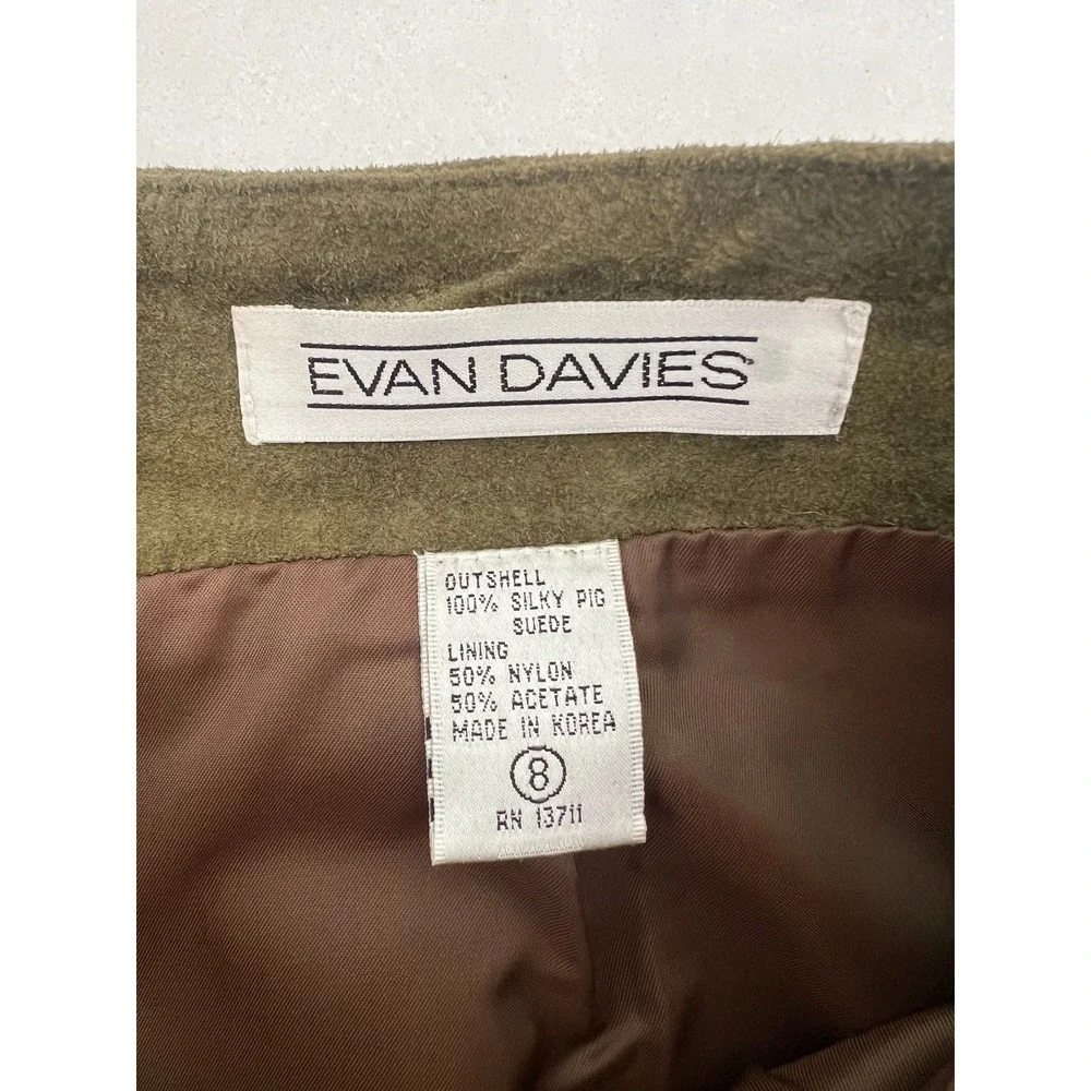 Vintage 70s 80s Evan Davies Olive Suede Pencil Midi Skirt 8 Leather Old Money